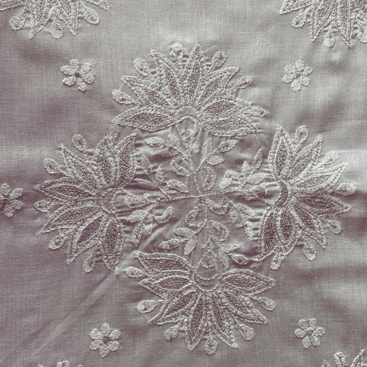 Saundarya Chikankari Embroidery White Placemats, 12" x 18", Pack of 2 |SHOBITAM