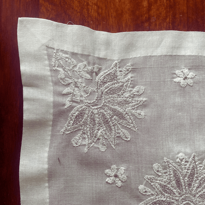 Saundarya Chikankari Embroidery White Placemats, 12" x 18", Pack of 2 |SHOBITAM