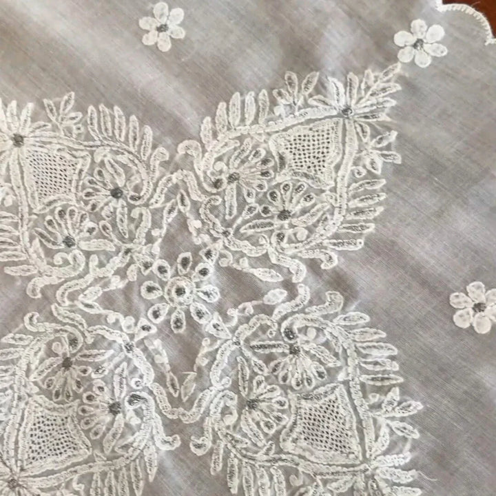 Chikankari Embroidery White Table Runner, 30" x 12"