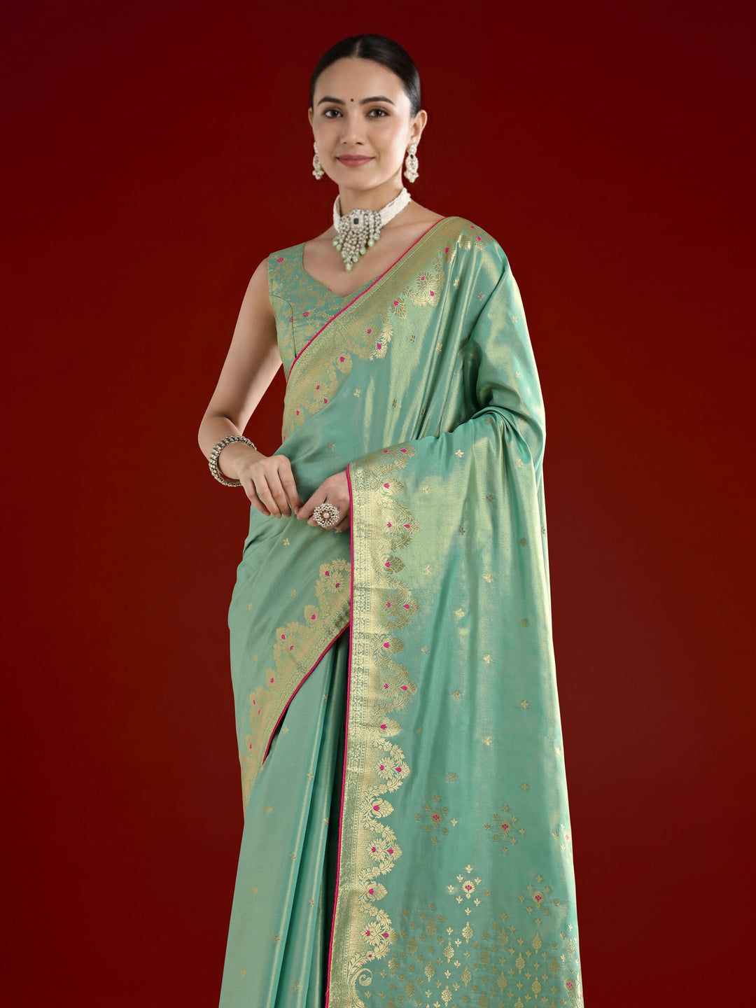 Light Blue Color Paisley Zari Woven Semi Banarasi Tissue Silk Saree  | SHOBITAM
