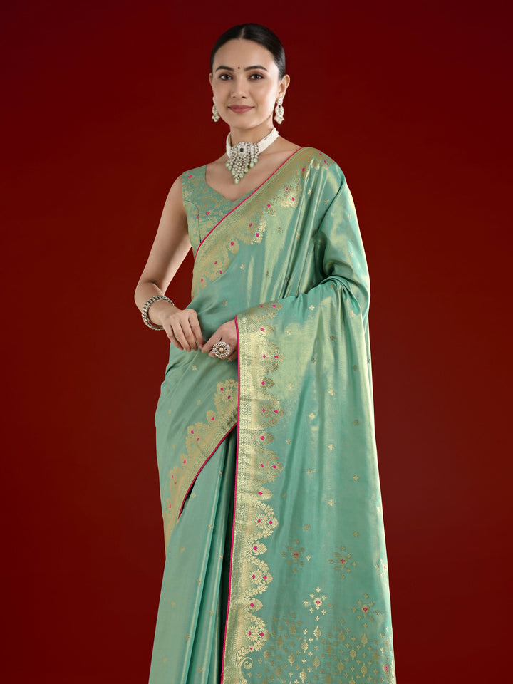 Light Blue Color Paisley Zari Woven Semi Banarasi Tissue Silk Saree  | SHOBITAM