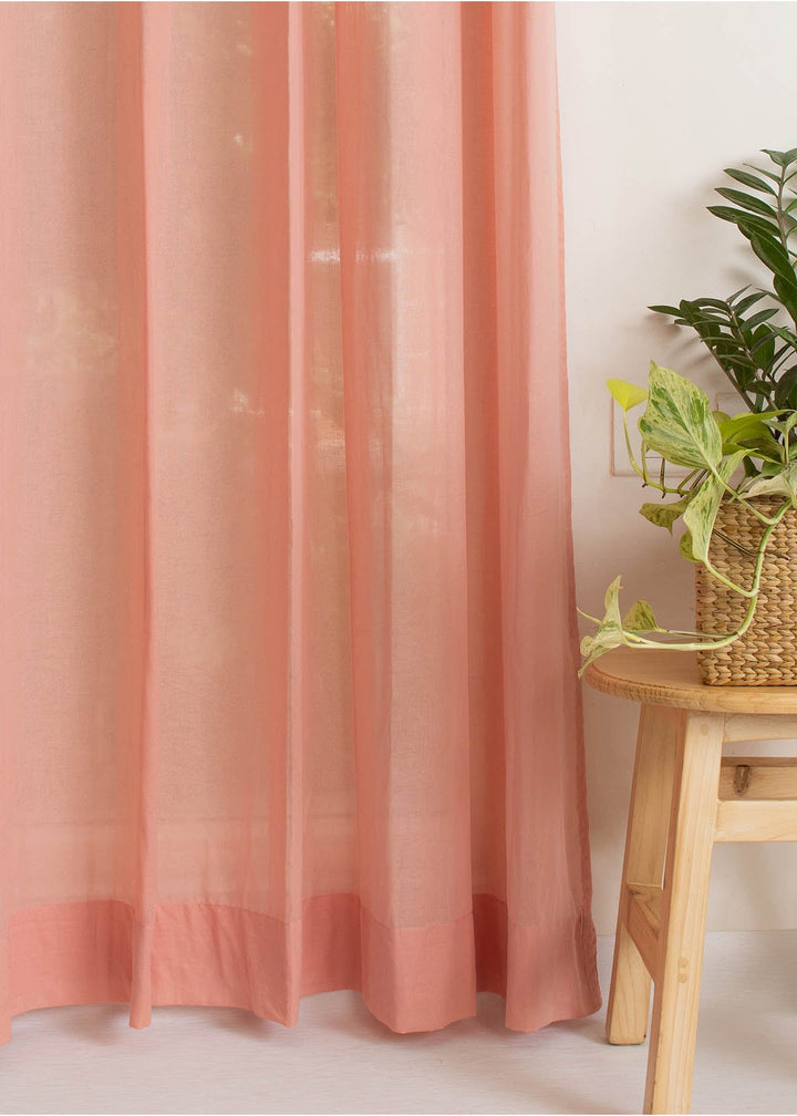 Solid Clay sheer 100% cotton plain curtain for Living room & bedroom - Light filtering - Rust - Single Piece | SHOBITAM