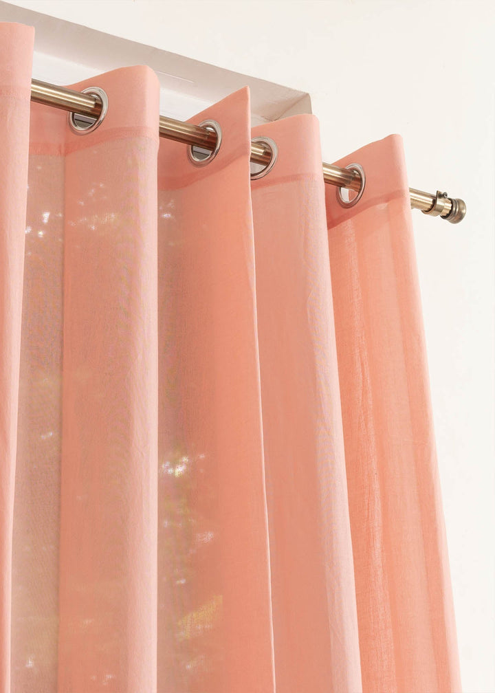 Solid Clay sheer 100% cotton plain curtain for Living room & bedroom - Light filtering - Rust - Single Piece | SHOBITAM