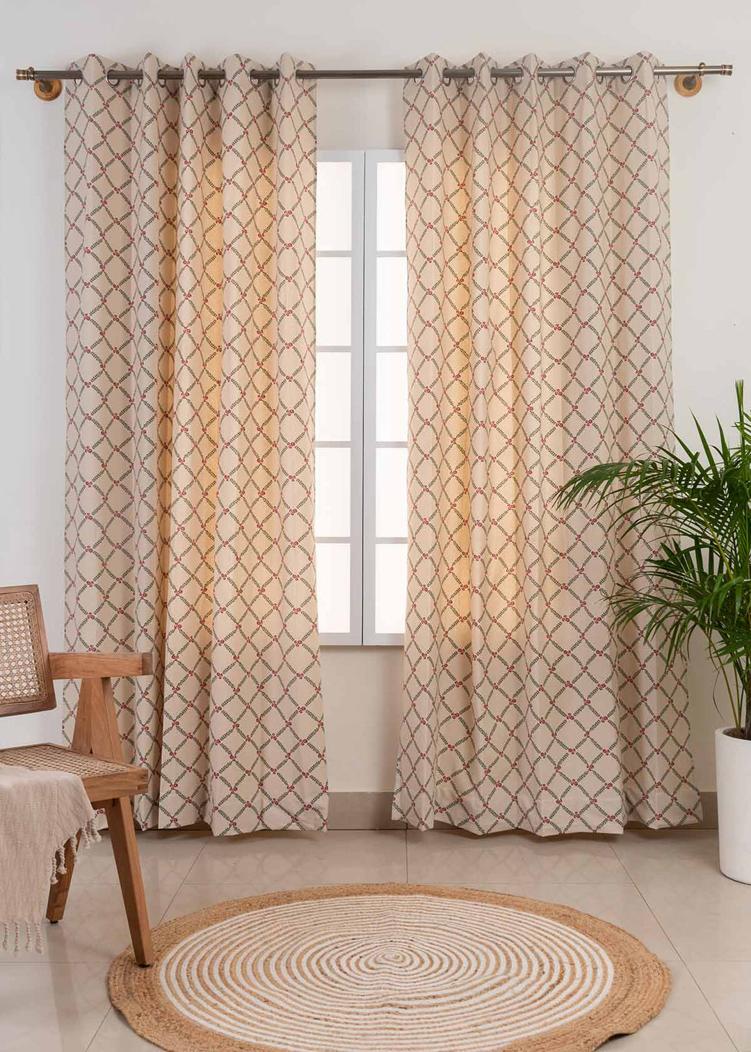 Climbing Roses Wine Red 100% cotton floral curtain for living room - Room darkening - Single Piece | SHOBITAM