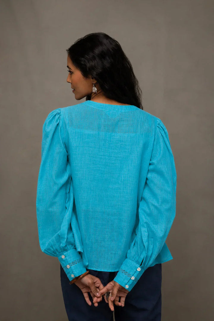 Turquoise Blue Flared Top | SHOBITAM