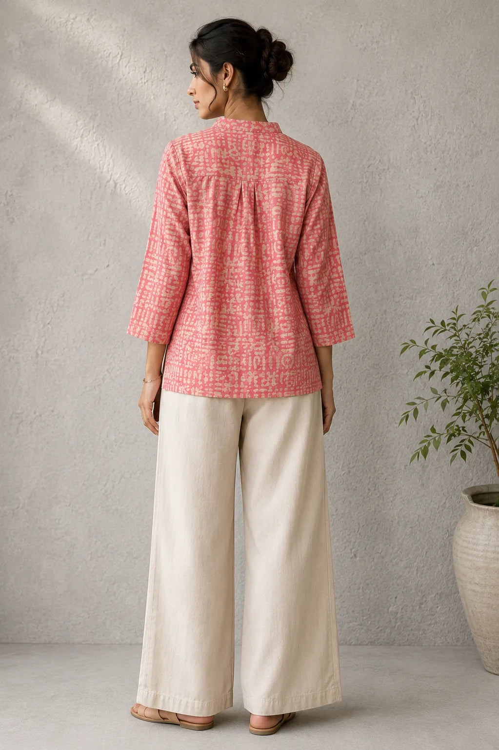Pink Hand Batik Khadi Cotton Top | SHOBITAM