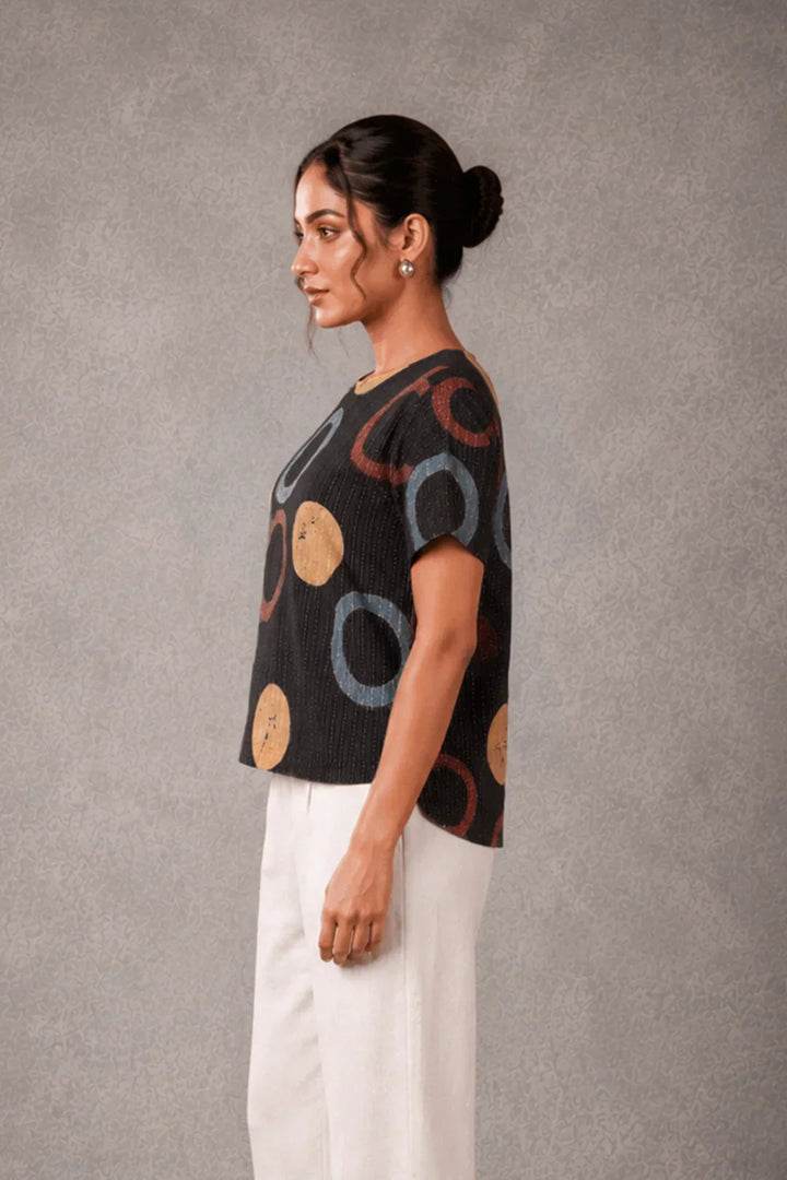 Black Ring Ajrakh Top | SHOBITAM