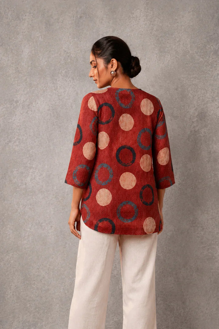 Red Ring Ajrakh Top | SHOBITAM