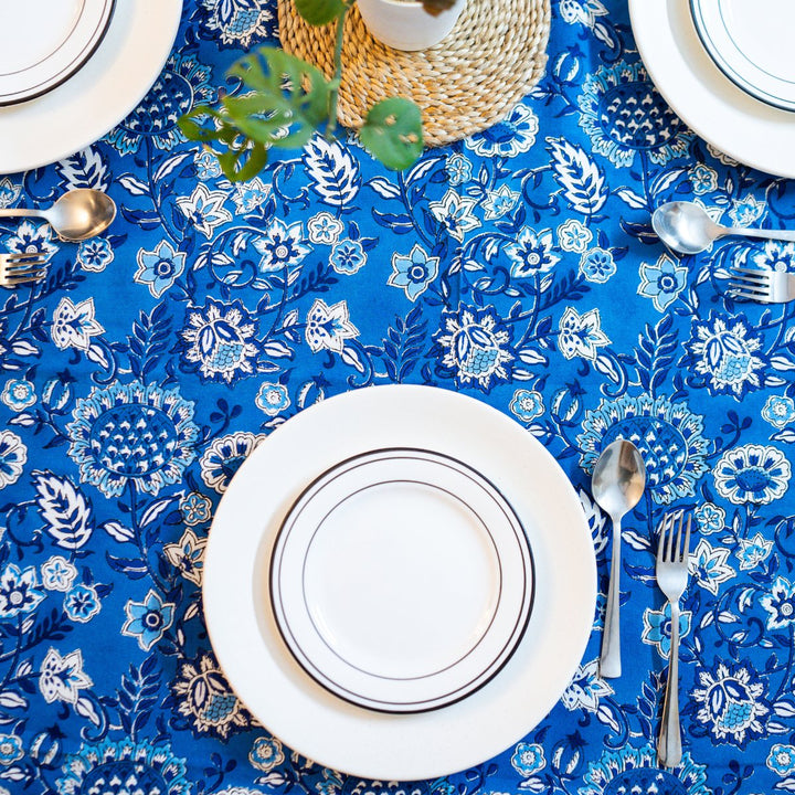 Neel 6 Seater Dining Table Cover, Hand Block Print | SHOBITAM