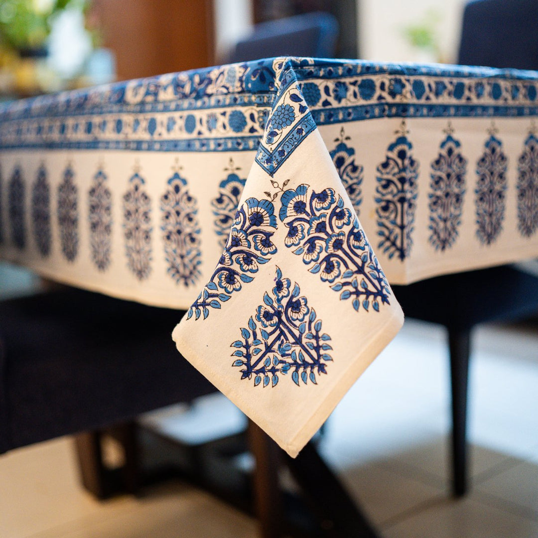 Neel 6 Seater Dining Table Cover, Hand Block Print | SHOBITAM