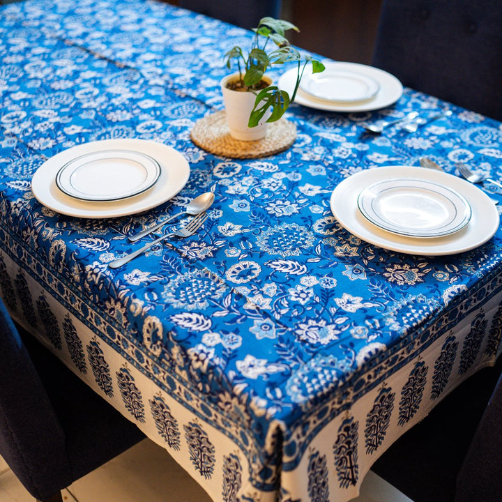 Neel 6 Seater Dining Table Cover, Hand Block Print | SHOBITAM