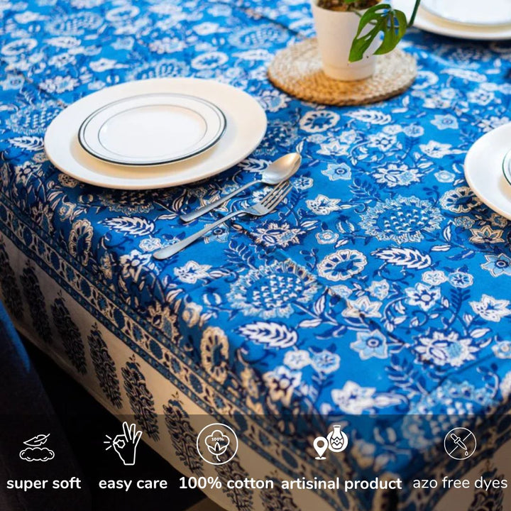 Neel 6 Seater Dining Table Cover, Hand Block Print | SHOBITAM