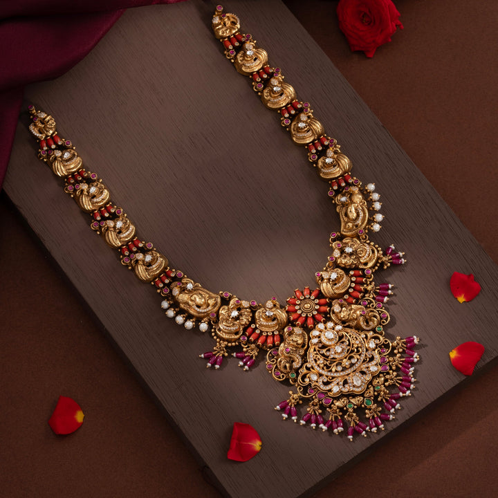 92.5 Silver, Gold Plated,Ishwari Mor Haar Necklace