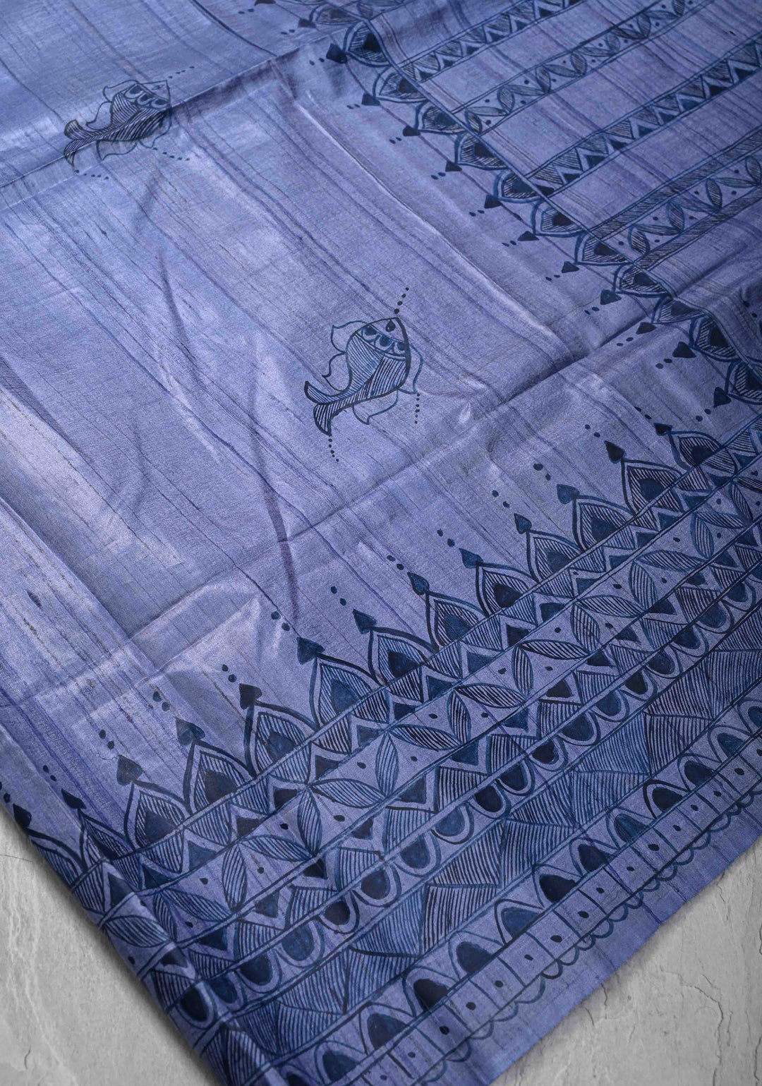Blue Desi Tussar Silk Madhubani Painting Saree  | SILK MARK CERTIFIED