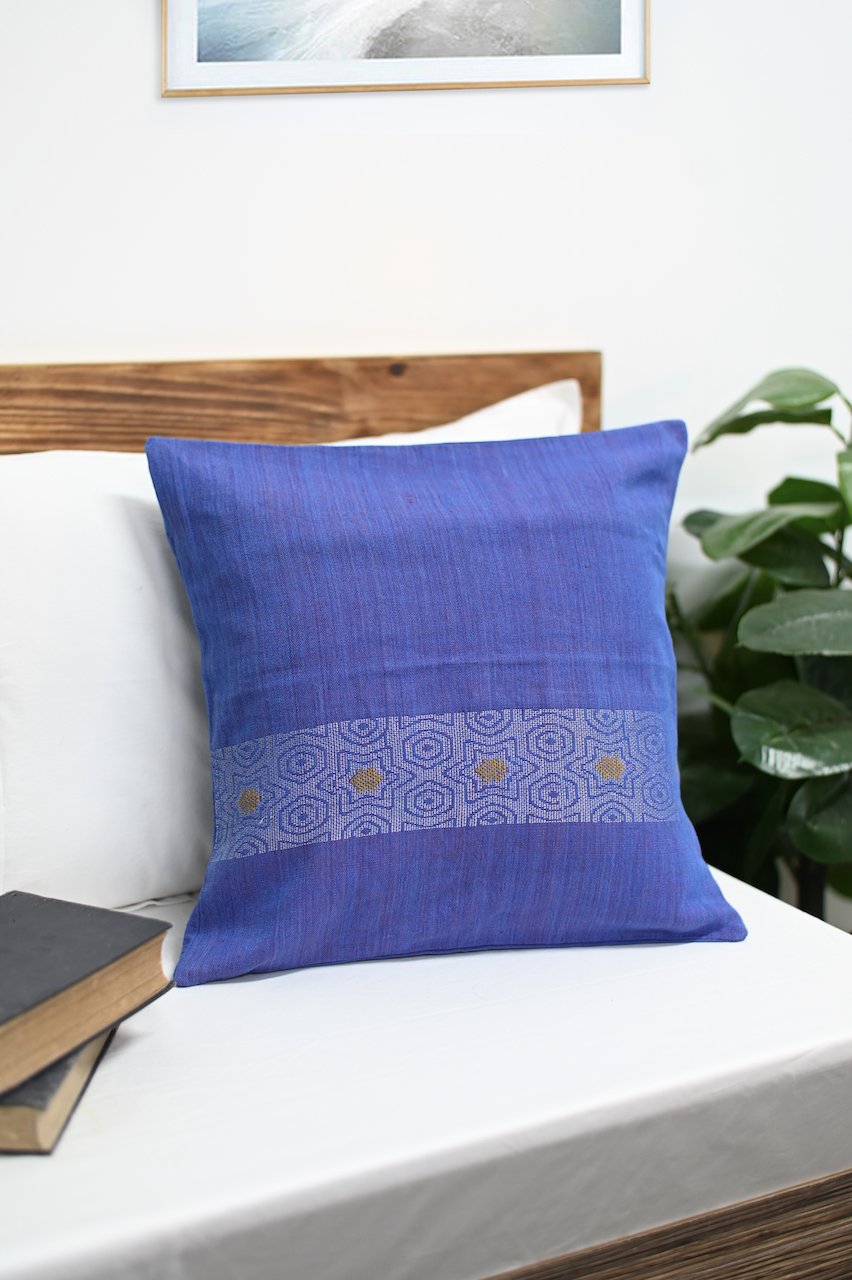 Blue Woven Cotton Cushion Covers - Pack of 1 | SHOBITAM