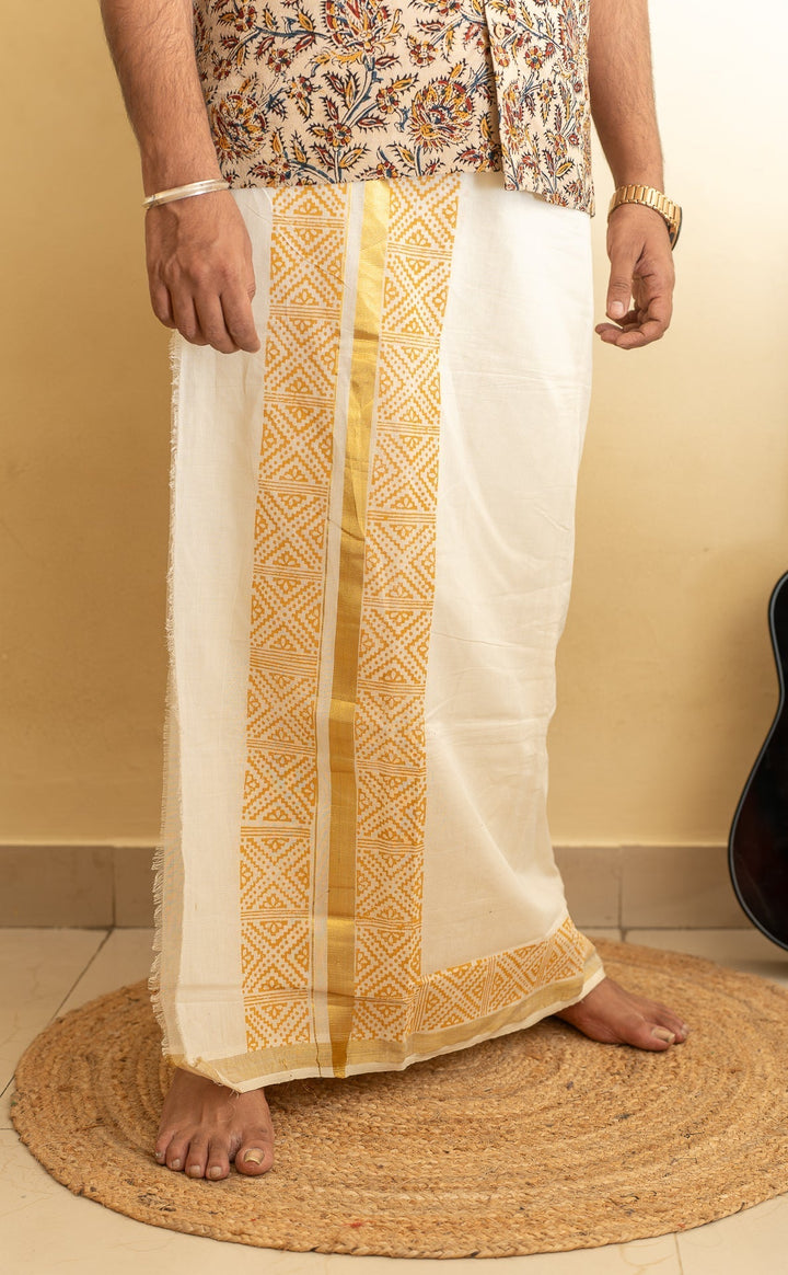 Cotton Handblock Printed Mens Dhoti Swara | SHOBITAM