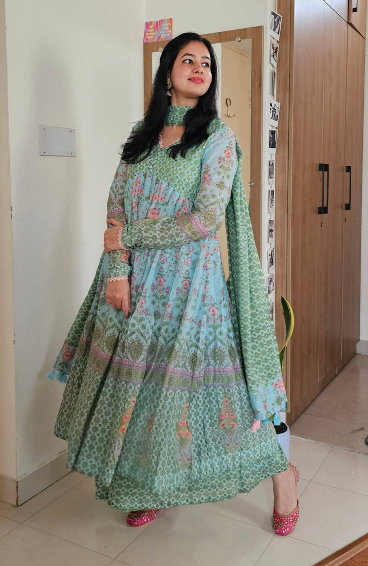 APARAJITA Green Sharara Cotton Embroidered and Mirrorwork Kurta Set Of 3
