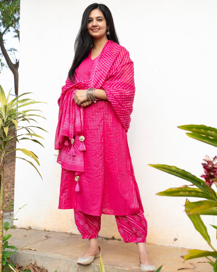 BOUGAINVILLEA Pink Cotton Kurta Set Of 2