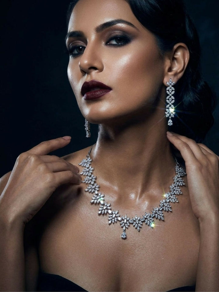Exclusive Silver Plated American Diamond Necklace Combo | SHOBITAM