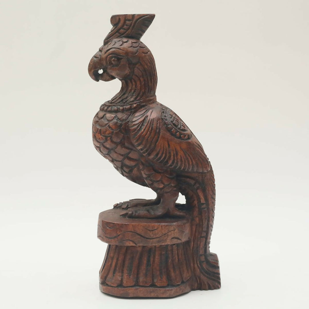 carved Wooden parrot Tapletop piece with 360 degyee carving | SHOBITAM
