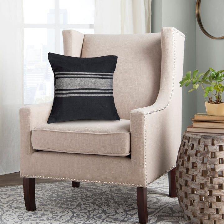 Black Woven Cotton Cushion Covers - Pack of 1 | SHOBITAM