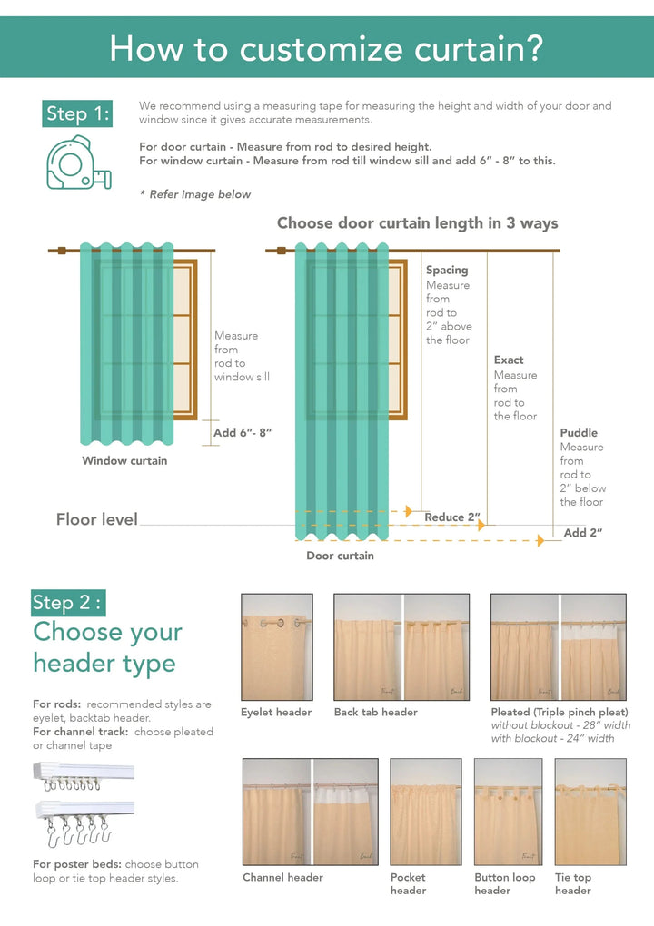 Safed 100% cotton plain curtain - Customizable for size, lining and headers