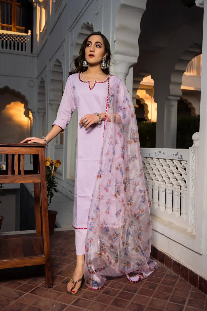 LAVENDER PURE COTTON STRAIGHT KURTA | SHOBITAM