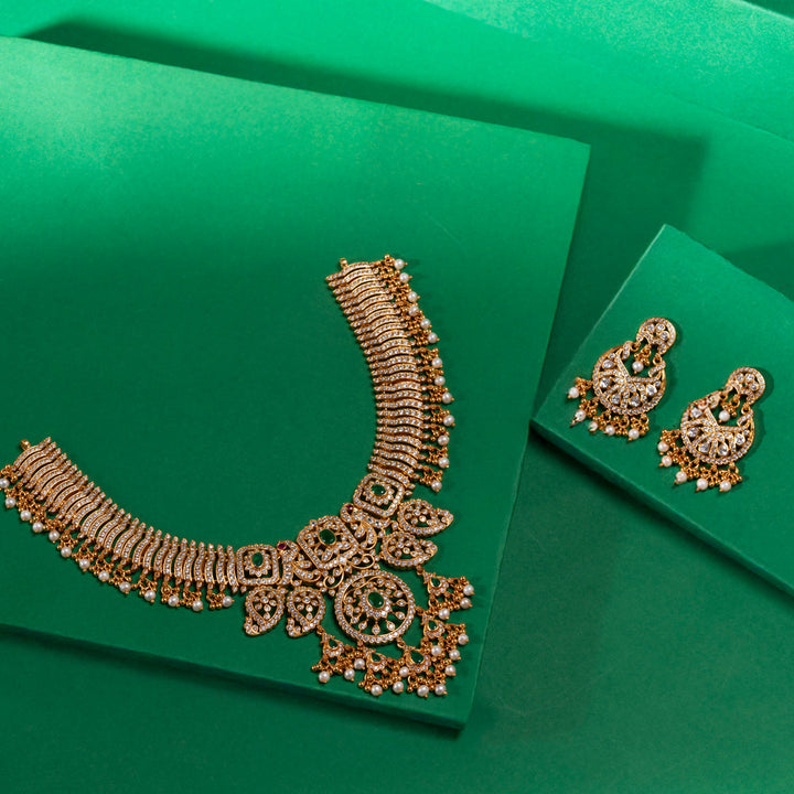 Pure 92.5 Silver, Gold Plated Traditional Choker Set with Dangling Pearls