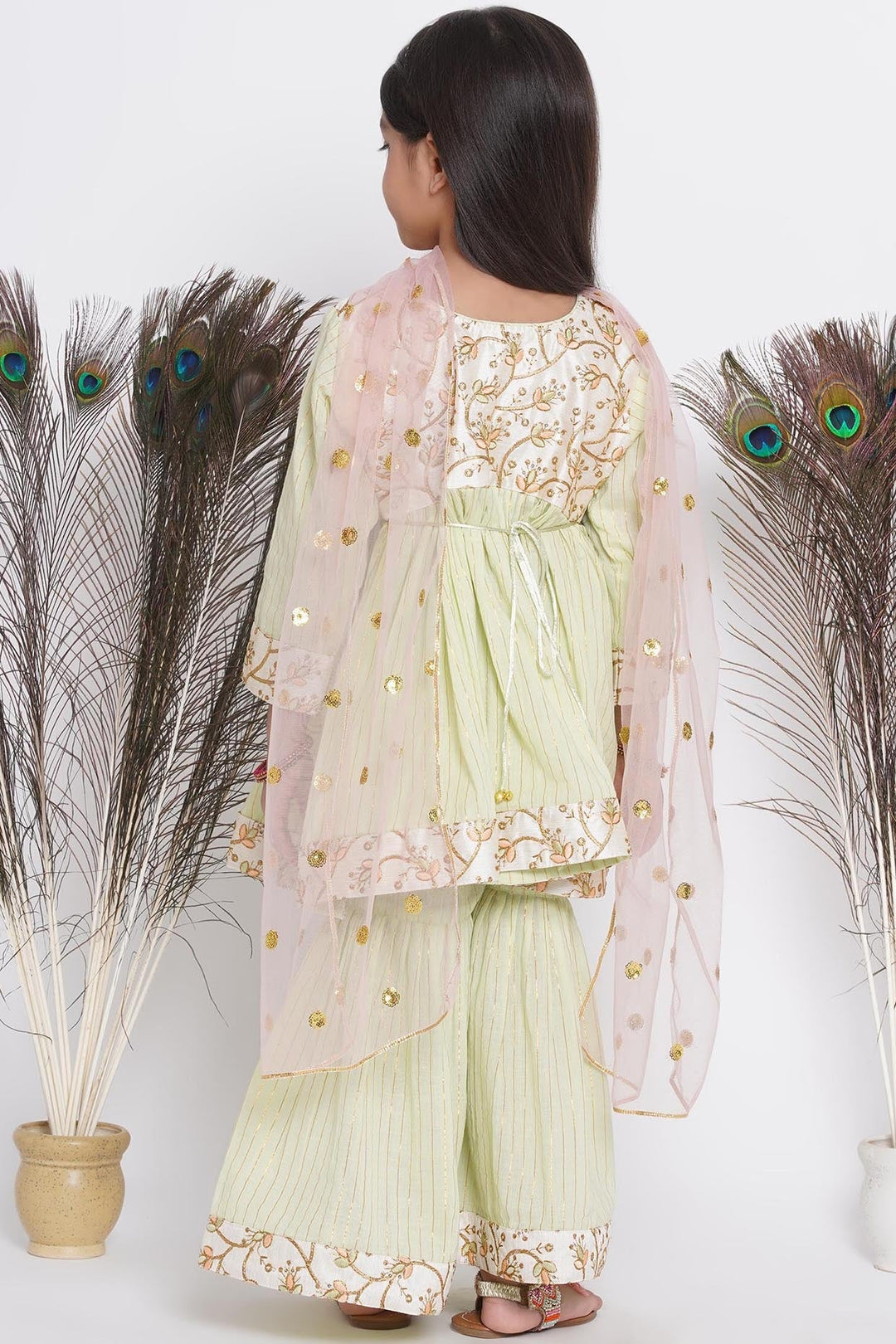 Floral Embroidery Jacket with Cotton Lurex Frock Sharara and Dupatta | SHOBITAM