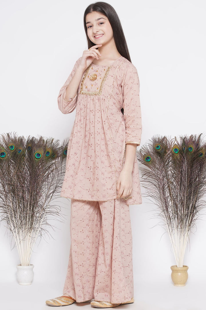 Girls Floral Shiffli Kurta with Plazzo and Dupatta  | SHOBITAM