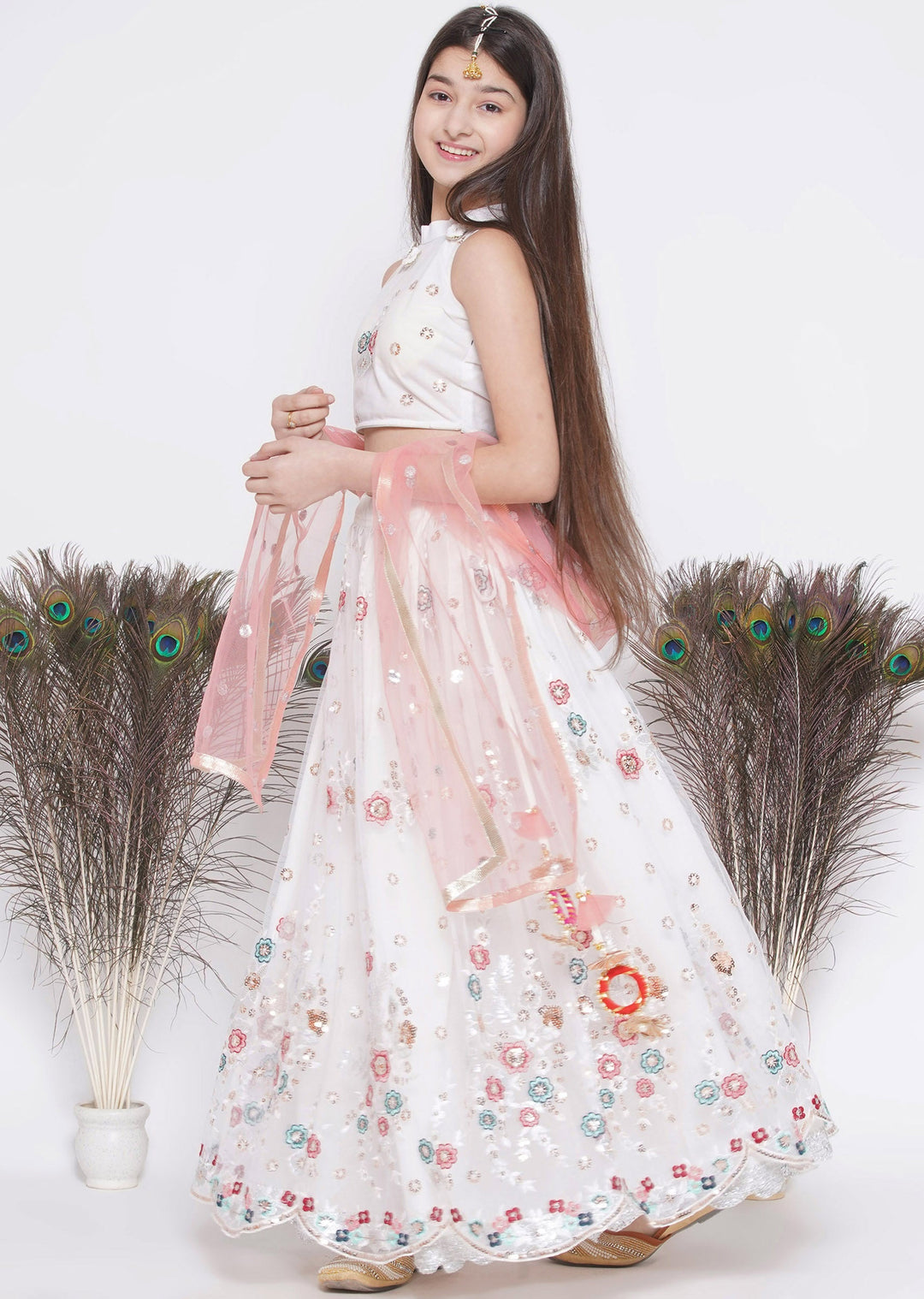 Floral Embroidery Kurta with Floral Lehenga and Dupatta | SHOBITAM