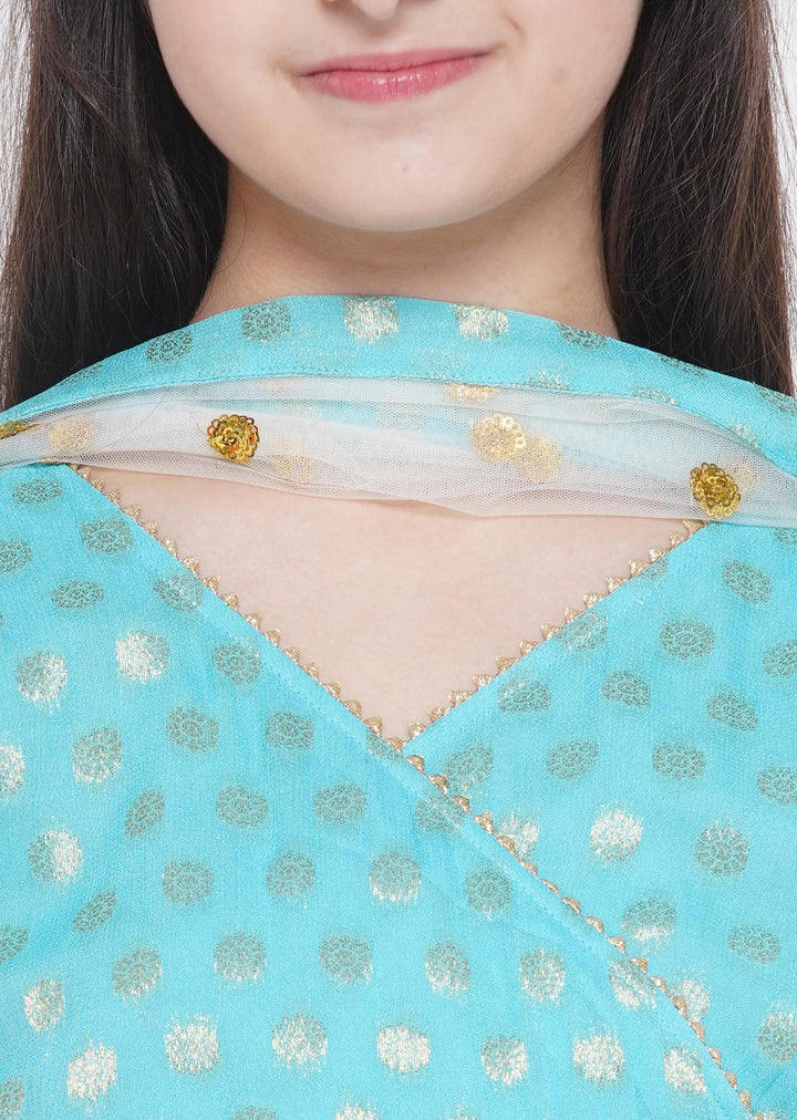 Girls Blue & Off White Kali Work Lehenga with Handmade Latkan and Dupatta | SHOBITAM