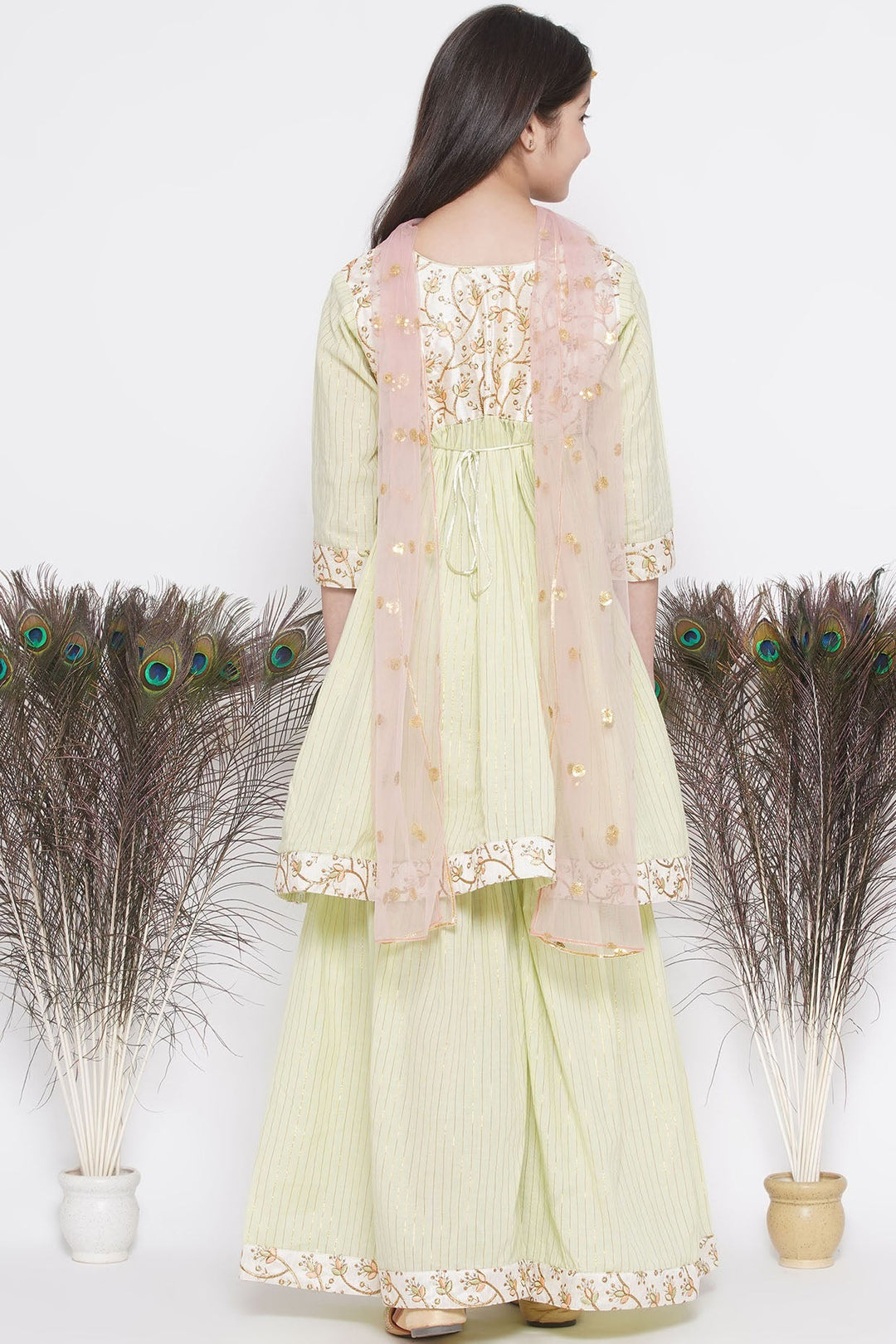 Floral Embroidery Jacket with Cotton Lurex Frock Sharara and Dupatta | SHOBITAM