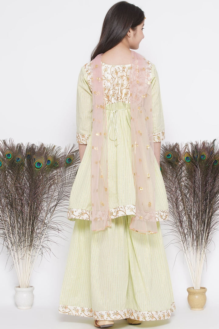 Floral Embroidery Jacket with Cotton Lurex Frock Sharara and Dupatta | SHOBITAM