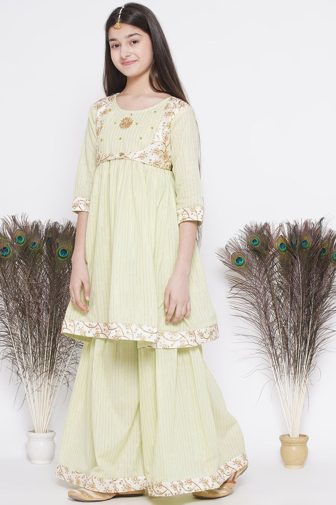 Floral Embroidery Jacket with Cotton Lurex Frock Sharara and Dupatta | SHOBITAM