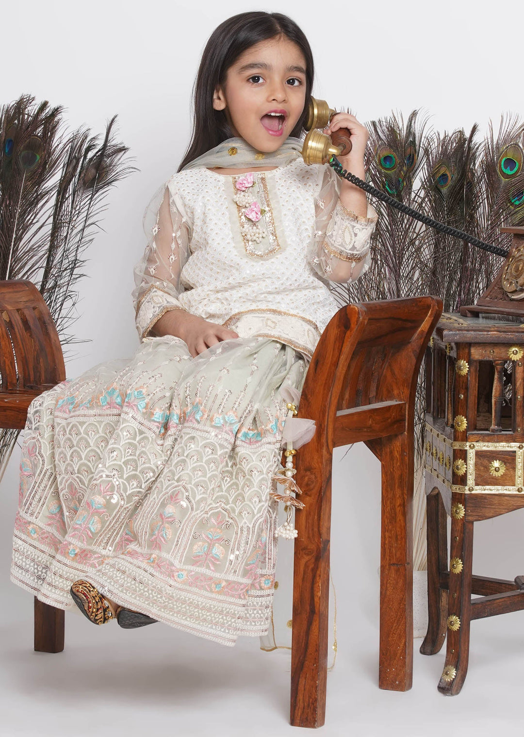 Floral Work Green Lehenga with Floral Embroidery Kurta and Dupatta | SHOBITAM