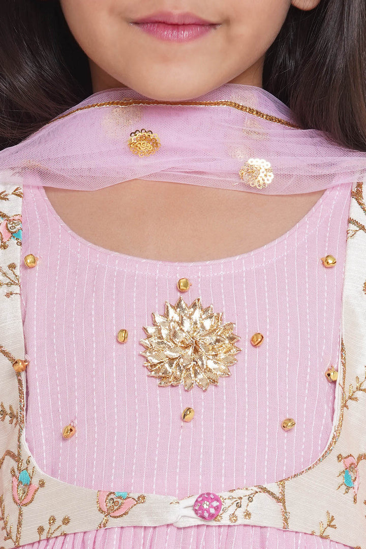 Floral Embroidery Jacket with Cotton Kantha Frock Sharara and Dupatta | SHOBITAM