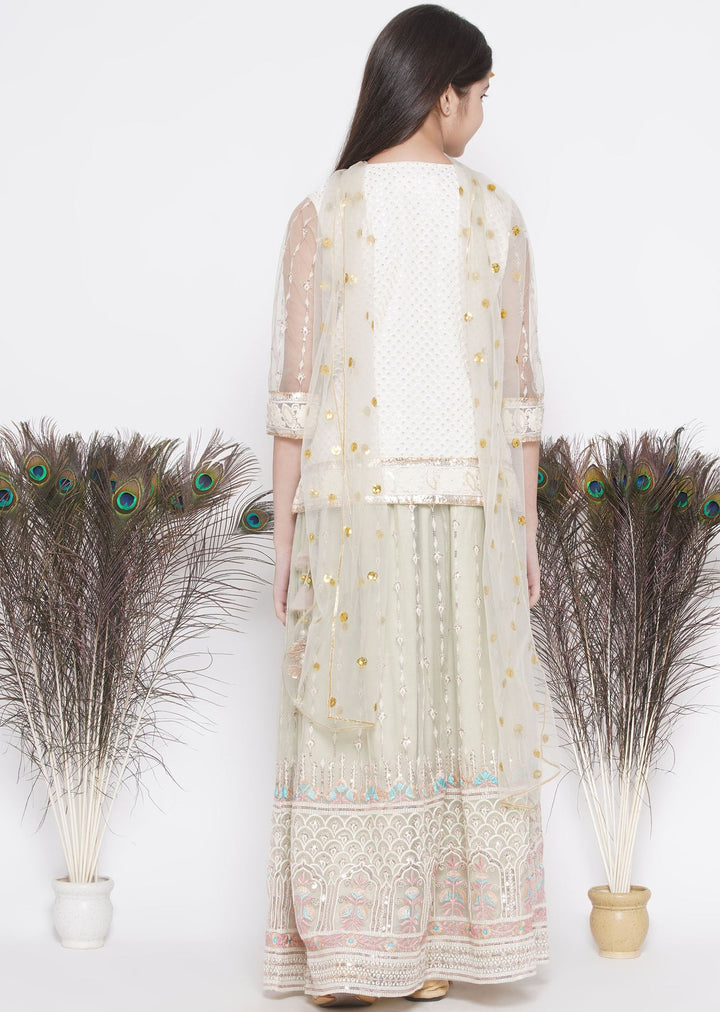 Floral Work Green Lehenga with Floral Embroidery Kurta and Dupatta | SHOBITAM