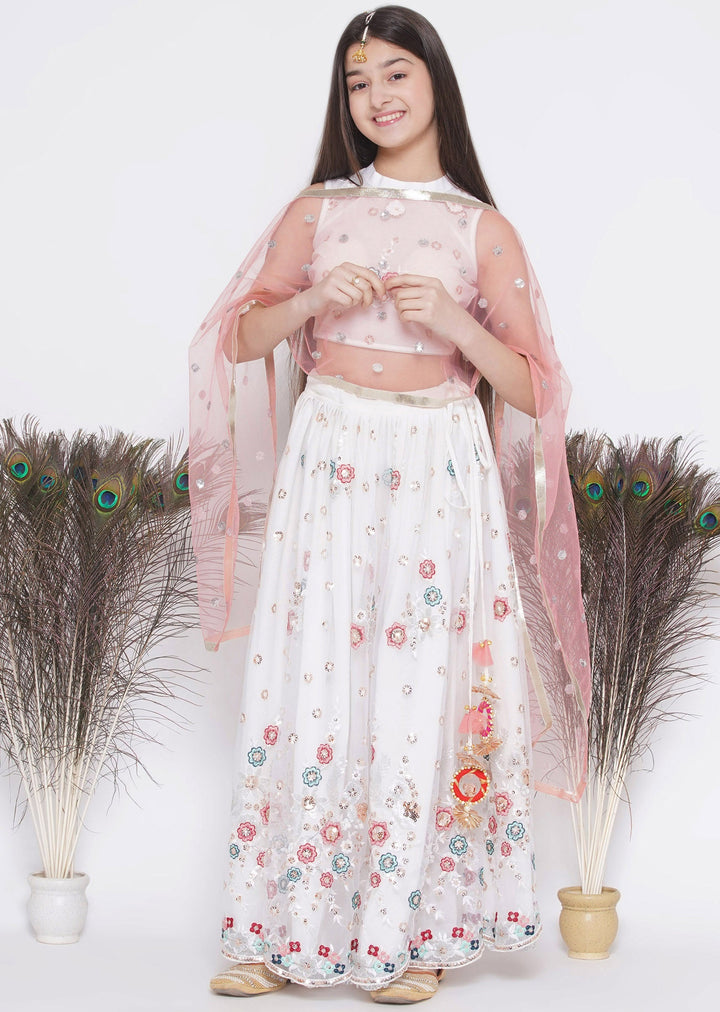 Floral Embroidery Kurta with Floral Lehenga and Dupatta | SHOBITAM