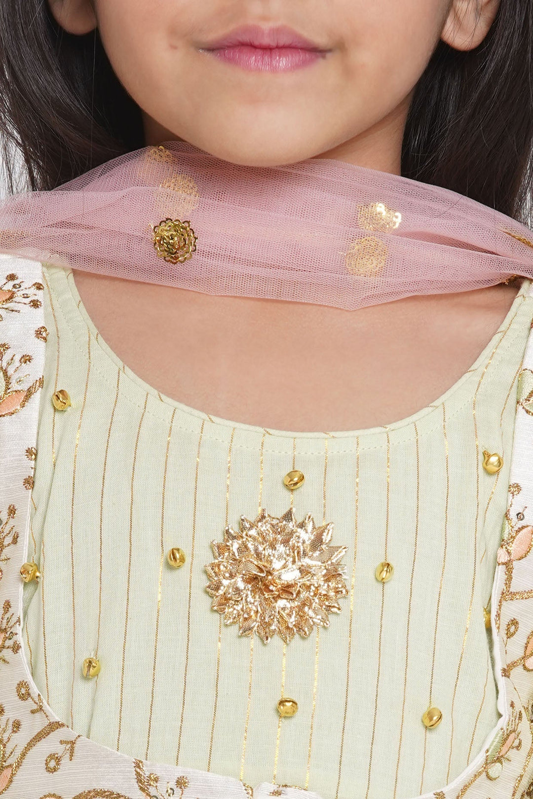 Floral Embroidery Jacket with Cotton Lurex Frock Sharara and Dupatta | SHOBITAM