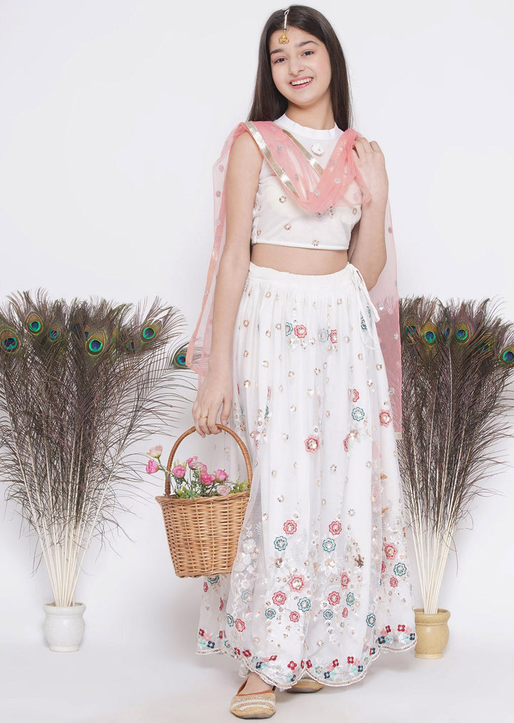 Floral Embroidery Kurta with Floral Lehenga and Dupatta | SHOBITAM