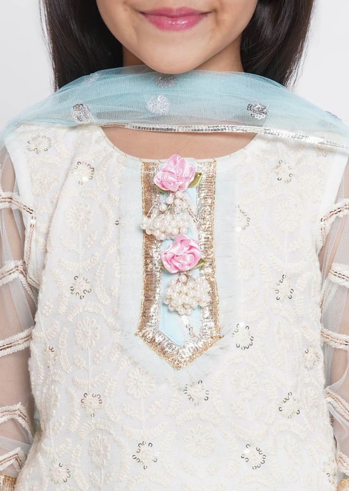 Floral Work Cloudy Blue Lehenga with Floral Embroidery Kurta and Dupatta | SHOBITAM
