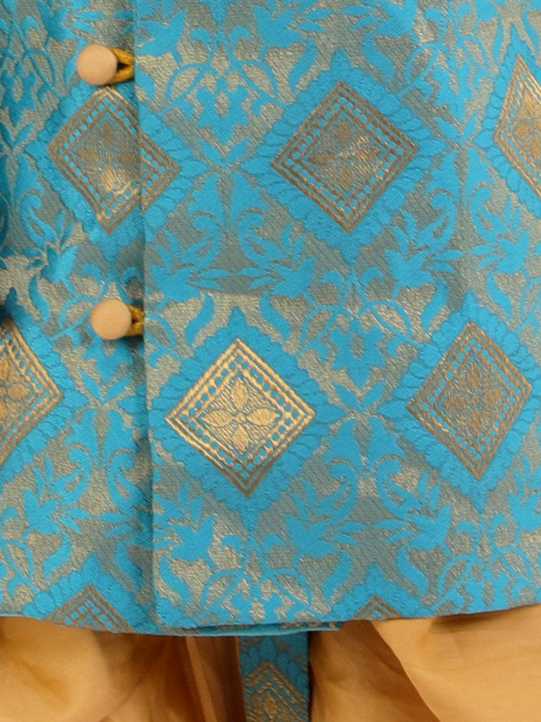 Boys Banarsi Silk Blue Sherwani with Beige Dhoti | SHOBITAM