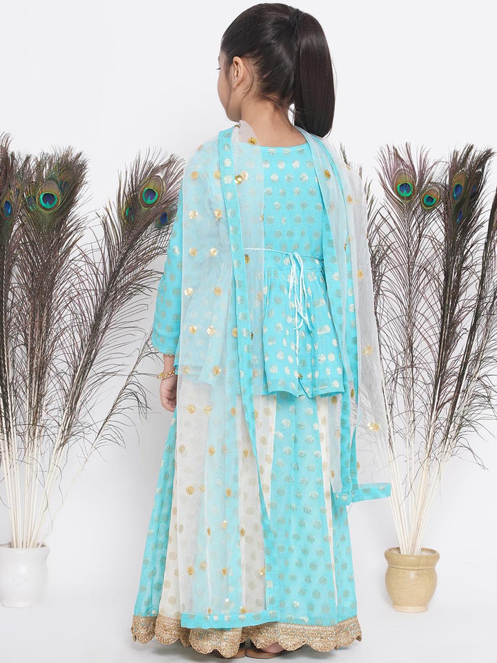 Girls Blue & Off White Kali Work Lehenga with Handmade Latkan and Dupatta | SHOBITAM