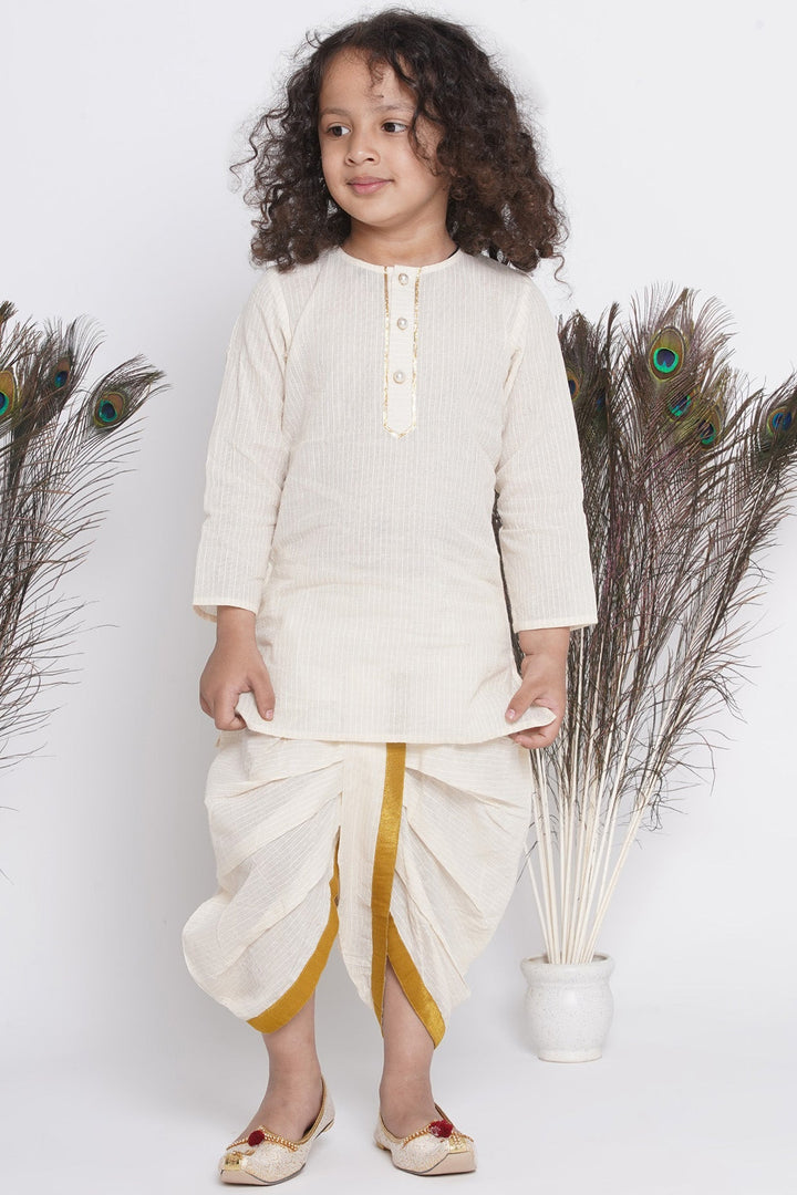 Boys Orange Pink Floral Embroidery Jacket with Cotton Kantha kurta and Kantha Dhoti | SHOBITAM