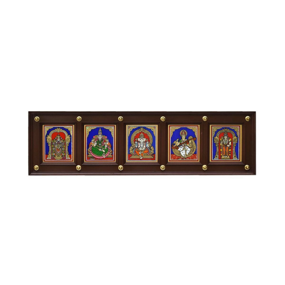GLASS PAINTING BALAJI LAKSHMI GANESHA SARASWATHI MURGAN WITH PANEL 11*37*2 | SHOBITAM