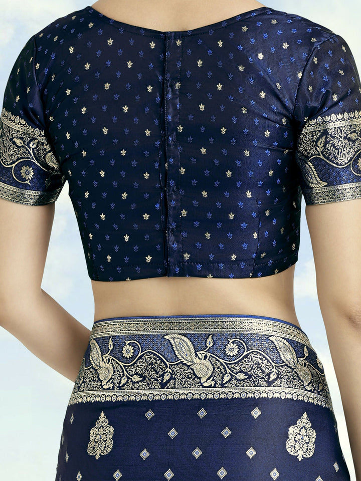 Blue Woven Banarasi Satin Silk Saree | SHOBITAM