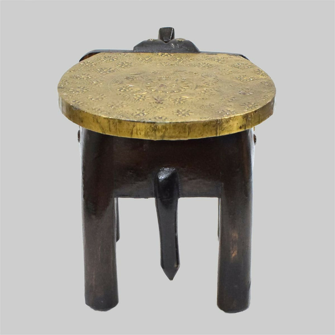 WOODEN ELEPHANT STOOL WITH BRASS WORK 8*10*8 | SHOBITAM