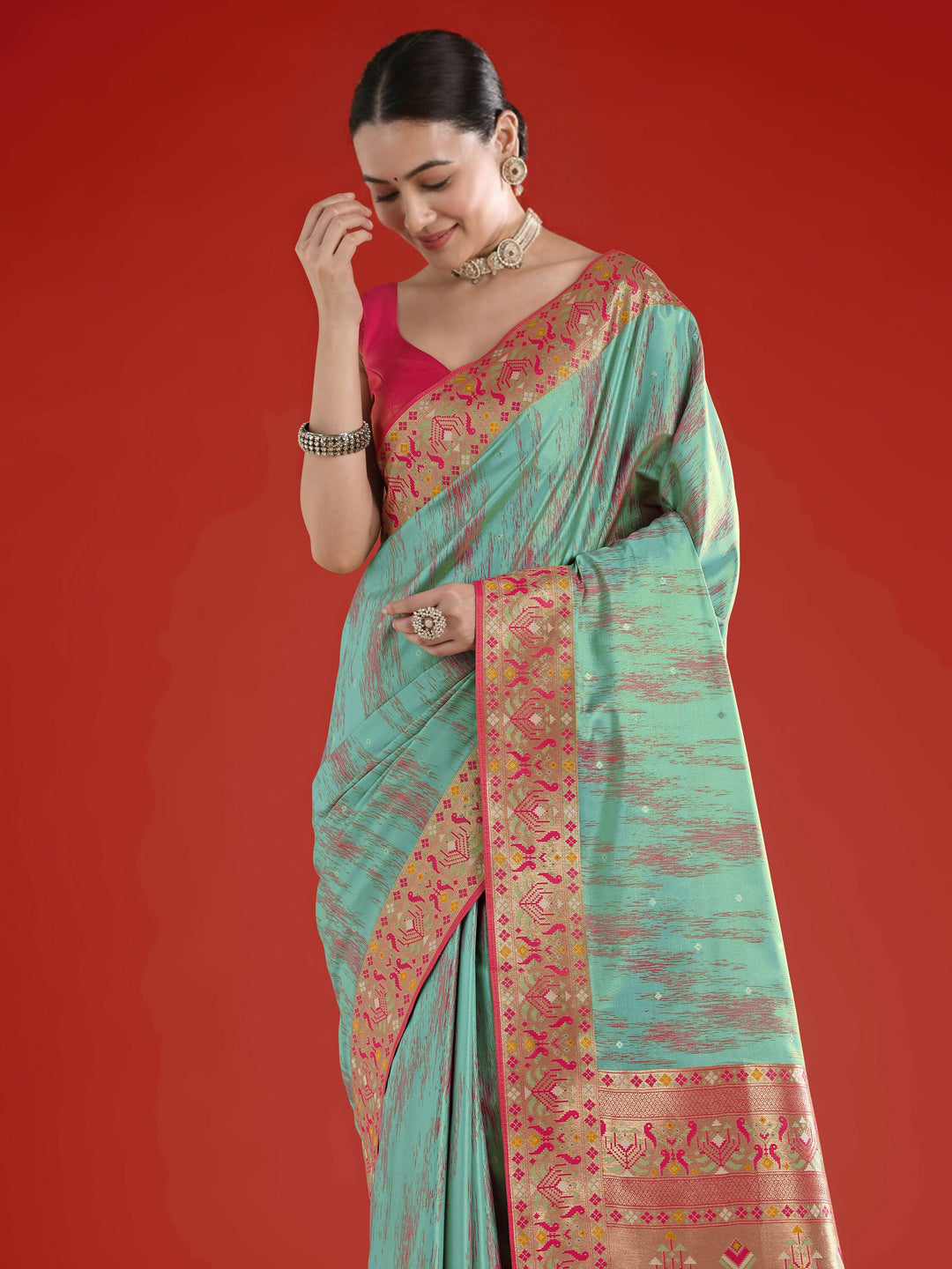 Sky blue Color Semi Banarasi Tissue Silk Paithani Woven Saree | SHOBITAM