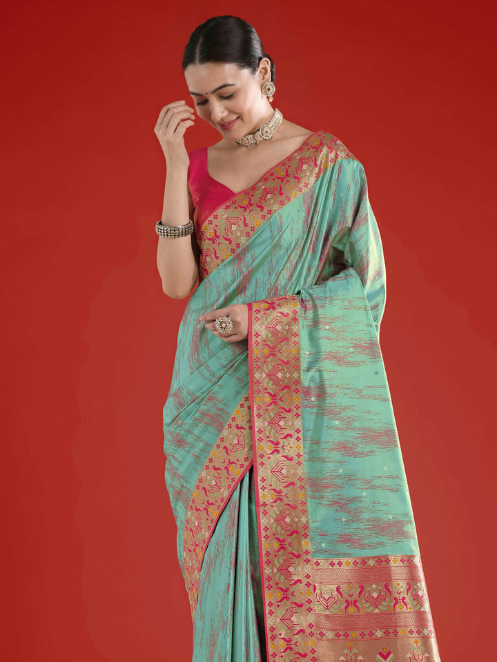 Sky blue Color Semi Banarasi Tissue Silk Paithani Woven Saree | SHOBITAM